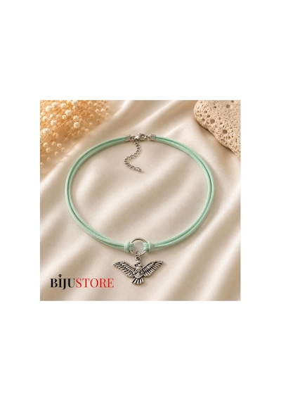 Su Yeşili Süet İp - Albatros Kuşu Kadın Choker Renkli