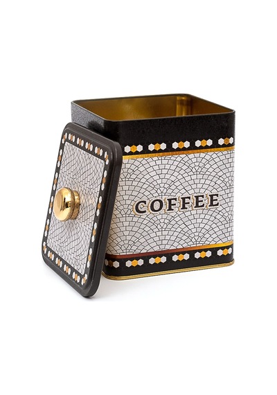 Mosaic Coffee Desenli Kare Metal Saklama Kabı 12 x 12 x 13.7 CM 1.8 L Çok Renkli