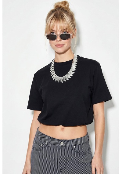 Shade Kadın Beli Lastikli Balon Formlu Crop T-shirt 1104 60286251 - Siyah Shade Kadın Beli Lastikli Balon Formlu Crop T-shirt 1104 60286251 - Siyah