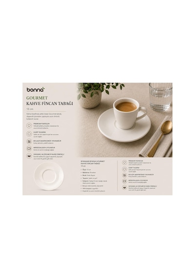 Tr Bonna Gourmet Kahve Fincan Tabağı 13 Cm - Dayanıklı Premium Porselen Sunum Altlığı Diğer