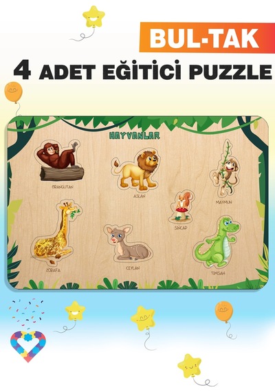 Ahşap Türkçe 4 Lü Set Eğitici-öğretici Yapboz
