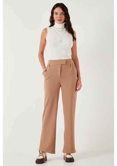 Lela Regular Fit Yüksek Bel Bol Paça Bayan Pantolon 5861279 Taba