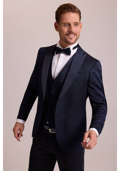 Ysf Erkek Lacivert Slim Fit Kırlangıç Yaka Desenli Damatlık