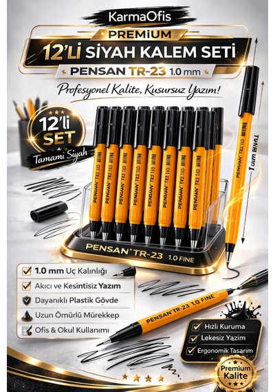 Tr-23 1.0 Mm Siyah 12'li Tükenmez Kalem Siyah12