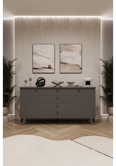 Asra Trend Lüks Konsol Tv Ünitesi %100 Mdf Salon Ve Yemek Odası Ünitesi Knsl04 Koyu Gri