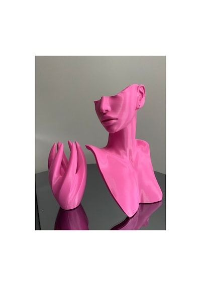 Pembe Renk Dekoratif Takı Mankeni Ve El 2'li Set Takı Teşhir Standı 21 Cm Takı Organizeri Küpe Kolye