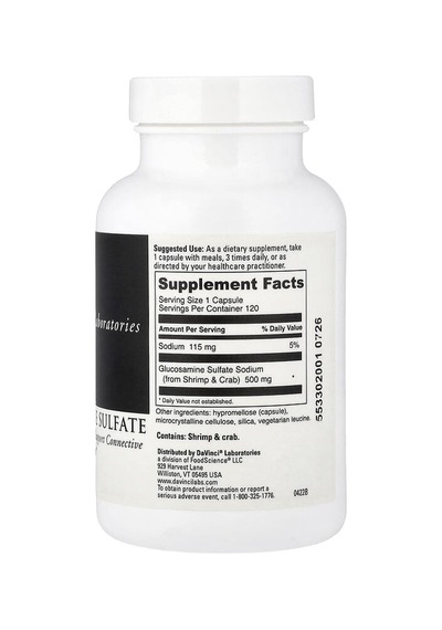 Davinci Laboratories, Glucosamine Sulfate, 500 Mg, 120 Capsules