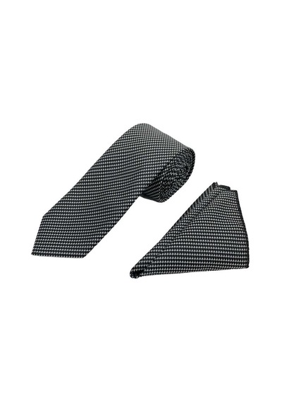 Brianze 7 Cm Siyah Beyaz Desenli Kravat Mendil Set Siyah - Beyaz