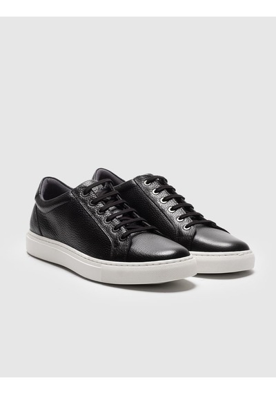 Hakiki Deri Siyah Bağcıklı Erkek Sneaker Ayakkabı Siyah