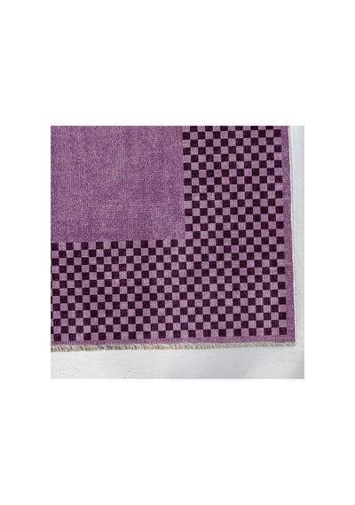 Mürdüm Lila Damalı Bordürlü Modern Halı Geometrik Salon Ve Oda Halısı 3047-4 Mor