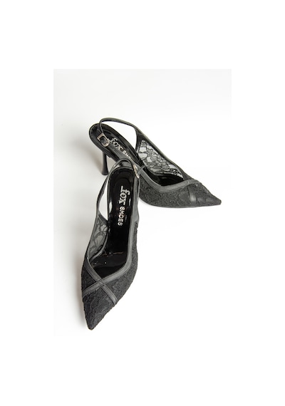 Fox Shoes U246229006 Siyah Dantel Kumaş İnce Topuklu Kadın Abiye Ayakkabı Siyah