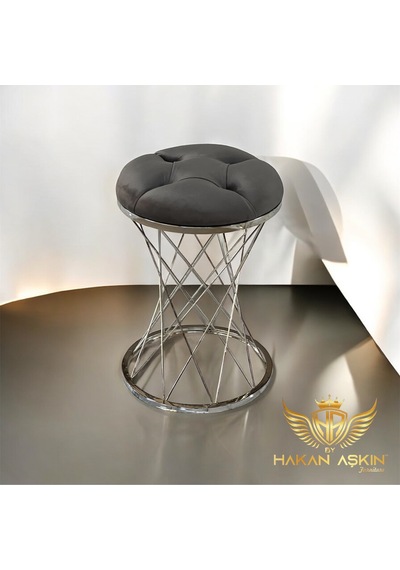 By Hakan Aşkın Kapitoneli Metal Pota Ayaklı Silver Pota Puf Style 2025 Koyu Füme Fümebbf