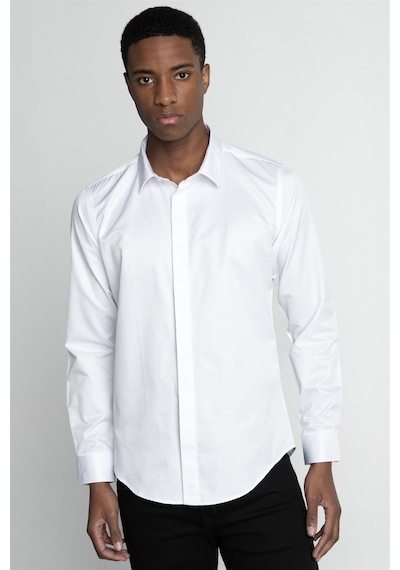 Tudors Slim Fit Uzun Kol Gizli Pat Sırtı Körüklü Düz Erkek Beyaz Gömlek-26731-beyaz Beyaz