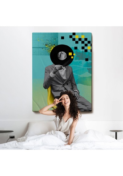 Miyrem^ Canvas Serie Plak Kafalı Adam Pop Art Tablosu-7877