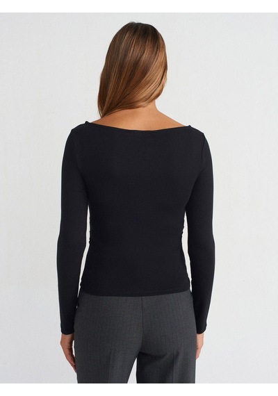 Dilvin 31401 Büzgülü Kayık Yaka Top-siyah-874 Siyah