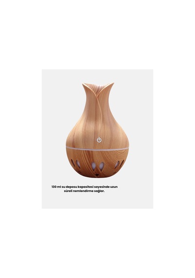 Ahşap Desenli Aromaterapi Difüzör 130 Ml Ultrasonik Ve 7 Renk Led Işıklı Çok Renkli