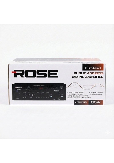Rose Fr-9301 80 Watt 2 Zone Trafolu Mağaza Anfisi Ekolu 2 Mikrofon Girişli Mp3, Bluetooth, Sd Kart, Kumandalı