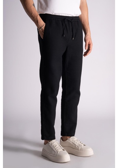 Pamuk Comfort Fit Jogger Bel Pantolon Siyah Siyah