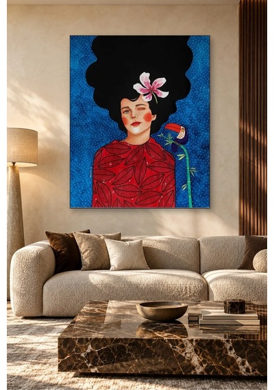Fida Göz Kırpan Kız Ve Tukan Kuşu Canvas Tablo Çok Renkli