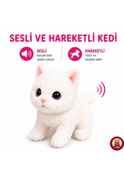 Oyuncak Kedi Taşıma Çantalı Sesli Hareketli Pilli, Emekleme Oyuncağı Aksesuarlı Çocuklar İçin Eğitici Hayvan Sevgisi Pembe