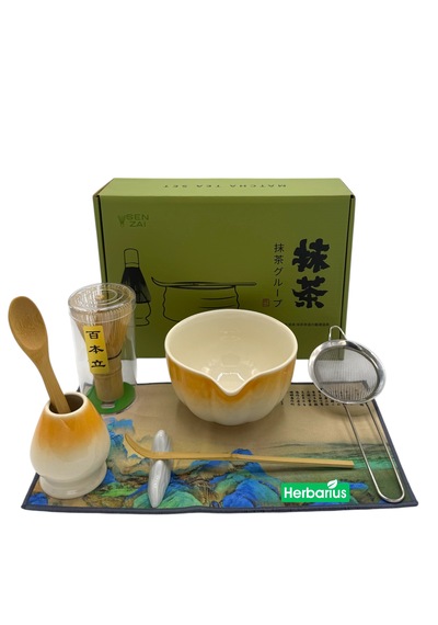 6 Parça Turuncu Beyaz Renk Matcha Çayı Hazırlama Seti - Geleneksel Japon Matcha Seti Turuncu - Beyaz