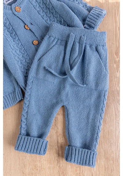 Babymod Bereli Triko Hırkalı Kışlık Erkek Bebek Takım Set mavi