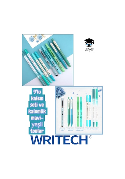 Writech 9'lu Kalem Seti Tükenmez Kalem Seti Jel Kalem Fosforlu Kalem Fırça Uçlu Kalem Çift Taraflı Diğer