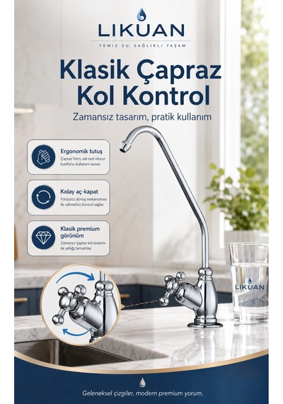 Ncpv633cp Nsf Ansı 61 Sertifikalı Krom Ro Su Arıtma Musluğu Çapraz Kollu Premium Musluk Gümüş