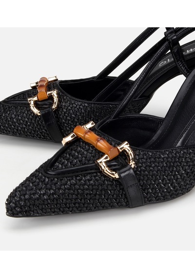 Hotiç Kadın Siyah Hasır Detaylı Tokalı Kısa Topuklu Stiletto 01ayh320810a100 01ayh320810a100