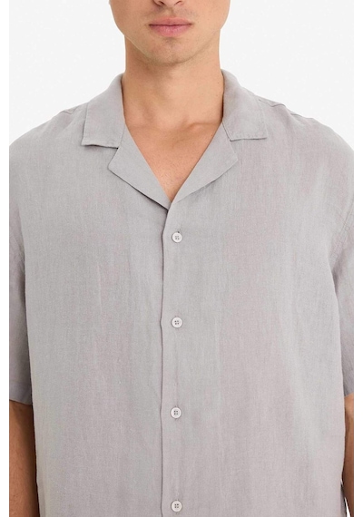 Defacto %100 Keten Relax Fit Apaş Yaka Kısa Kollu Gömlek F4597ax25hsgr454 Gri