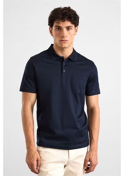 Süvari Lacivert Regular Düz Baskısız Düz Fermuarlı Polo Yaka Tişört Ts1014000442-m09