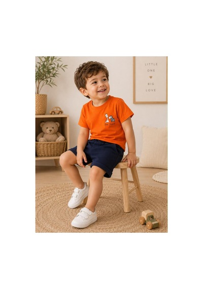 H&c Coolboy H&c %100 Pamuk Çocuk Baskılı 2'li Tişört Şort Takım 1-6 Yaş turuncu