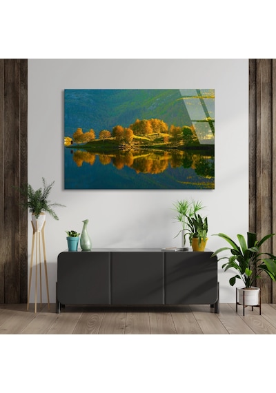 Yeşil Göl Adası - Cam Tablo - Deg1294 90 X 60 Cm