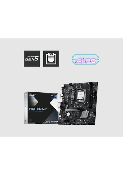 Msı Mb Pro B860m-e Soket 1851 Ddr5 9066mhz Oc 2xm.2 Hdmı Dısplay 5g Lan Matx