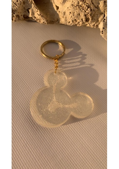 Şeffaf Renk Ve Simli Mickey Mouse Anahtarlık Gold Aksesuarlı El Y
