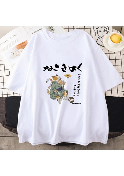 Startmore Beyaz Japon Kanji Kedi Lar İçin Baskı Hayvanlar Yaz Kawaii T Göm Beyaz