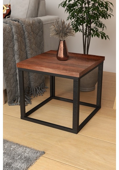 Kare Orta Sehpa 44x44x40,7 Cm 28 Mm Tabla, Masif Ahşap Ayak Gri / Ceviz Ceviz