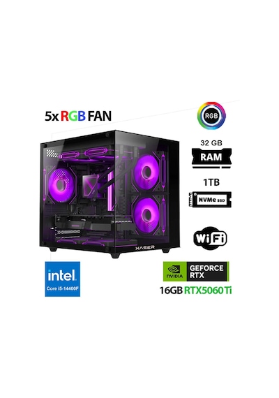 Xaser Cube X210 i5-14400F 32 GB 1 TB M.2 Nvme SSD 16 GB RTX5060Tİ Free Dos Masaüstü Oyuncu Bilgisayarı
