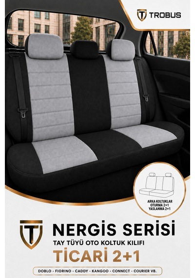 Ford Courier 2014 Ve Sonrası Gri Siyah Nergis Serisi Ortopedik Tay Tüyü 2+1 Ticari Koltuk Kılıfı Gri Siyah