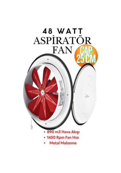 Havalandırma Aspiratörü Kapaklı Vantilatör 250 Mm - Banyo, Wc Ve İşyeri Fanı Metal Gövde 250 Mm Kapaklı Havalandırma Aspiratörü 25 Cm Fan Aspratör Beyaz