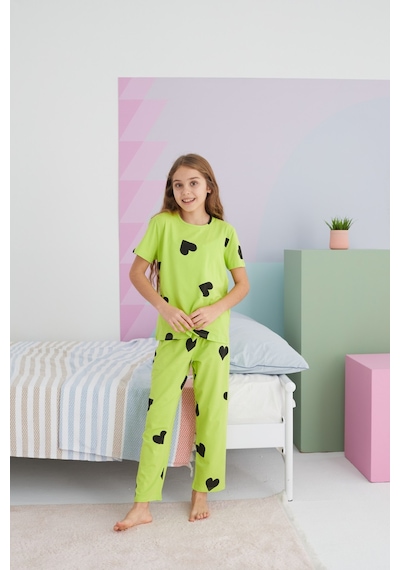 Siyah İnci Pamuklu Örme Pijama Takım 24117029 Çok Renkli