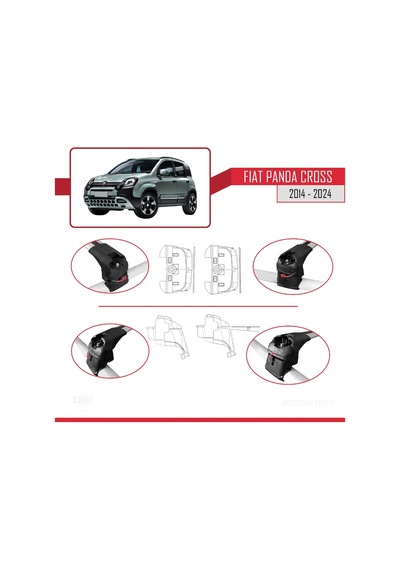 Fiat Panda Cross 2014 Ve Sonrası İle Uyumlu Ace-2 Ara Atkı Tavan Barı Gri