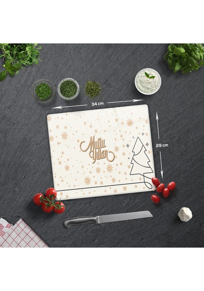 Decorita Cam Kesme  Tablası|Mutlu Yıllar Krem|29cm x 34cm
