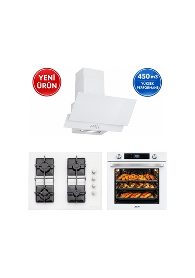 Eminçelik & AFM A37 FM7701 + 1240W Wok + FM3301W Turbo + Soğutma Dijital Beyaz Ankastre Set