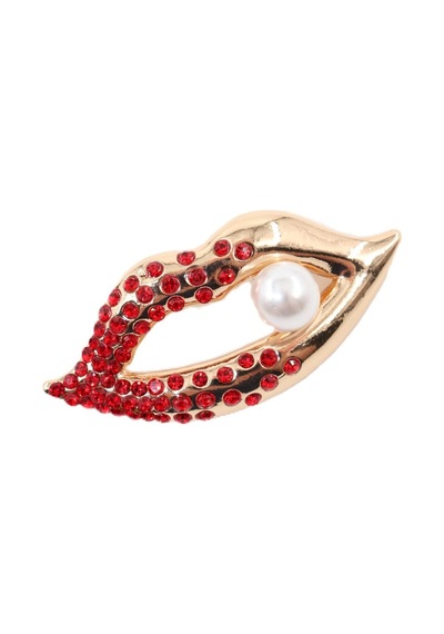 İncili Gold Lips Broş. Yaka İğnesi Dudaklı Broş. Taşlı Tasarım Dudak Broş. Kadın Broş. Dudak Broş. Gold