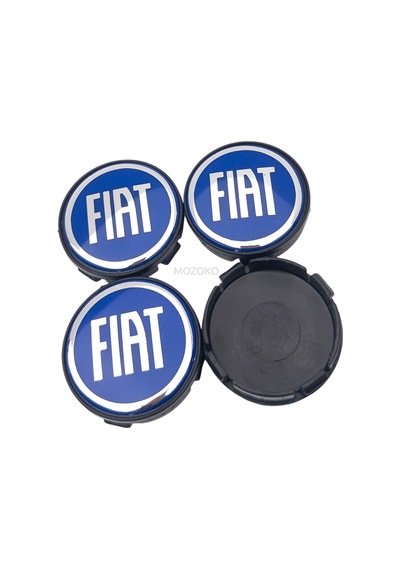 Fiat Logolu Mavi 58 Mm Dış 55 Mm İç Çap Geçmeli 3d Jant Göbeği Kapak Seti, 4 Adet