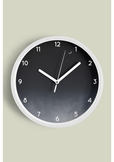 Gece Gökyüzü Temalı Modern Duvar Saati - 42cm - Önü Camlı Beyaz Kasa - Sessiz Mekanizma Beyaz