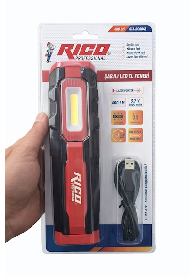 Rico Şarjlı Mıknatıslı Led Lamba Işıldak Fener Kampçı Lambası 013-rc0043 3 Renk Yanabilme