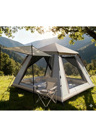 Tam Otomatik Tenteli 4-5 Kişilik Kamp Çadırı 240x240x155 Cm Krem