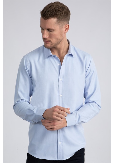 Tudors Modern Slim Fit Dar Kesim Armürlü Erkek Gömlek-22502 Mavi